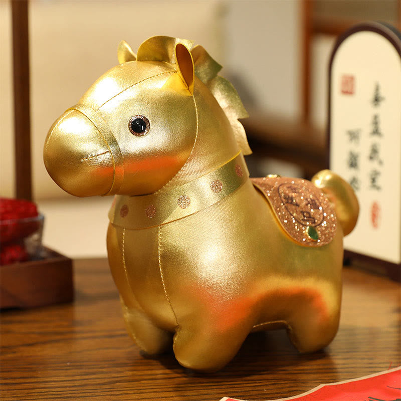 Buddha Stones Lingot d'or de l'année du Cheval, adorable poupée poney, décoration de maison symbole de prospérité - Cheval sans lingot - 25 cm (mesuré de l'oreille au pied) - image 5