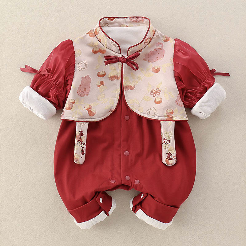 Grenouillères à manches longues en coton pour bébé fille, motif Buddha Stones , chats printaniers et kakis - image 1