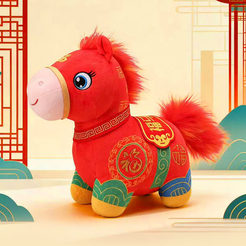 Buddha Stones Poney en peluche patchwork « Année du Cheval », symbole de bénédiction et de prospérité pour la maison - image 1