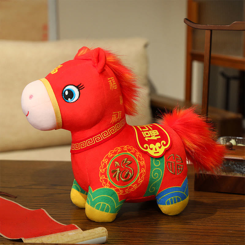 Buddha Stones Poney en peluche patchwork « Année du Cheval », symbole de bénédiction et de prospérité pour la maison - Cheval de bénédiction - 30 cm (mesuré de l'oreille au pied) - image 0