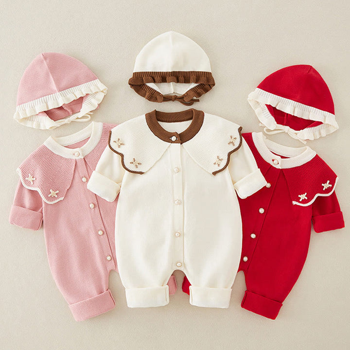 Combinaison bébé fille à manches longues et capuche, en maille, motif color block printemps/automne, Buddha Stones - image 1