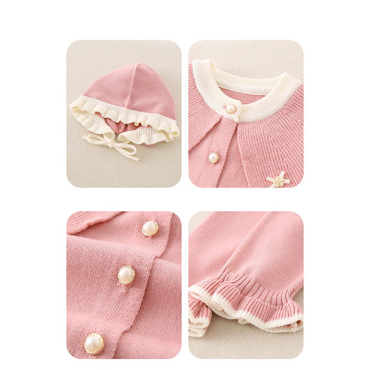 Combinaison bébé fille à manches longues et capuche, en maille, motif color block printemps/automne, Buddha Stones - image 16