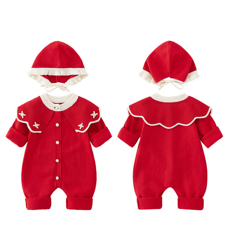 Combinaison bébé fille à manches longues et capuche, en maille, motif color block printemps/automne, Buddha Stones - image 3