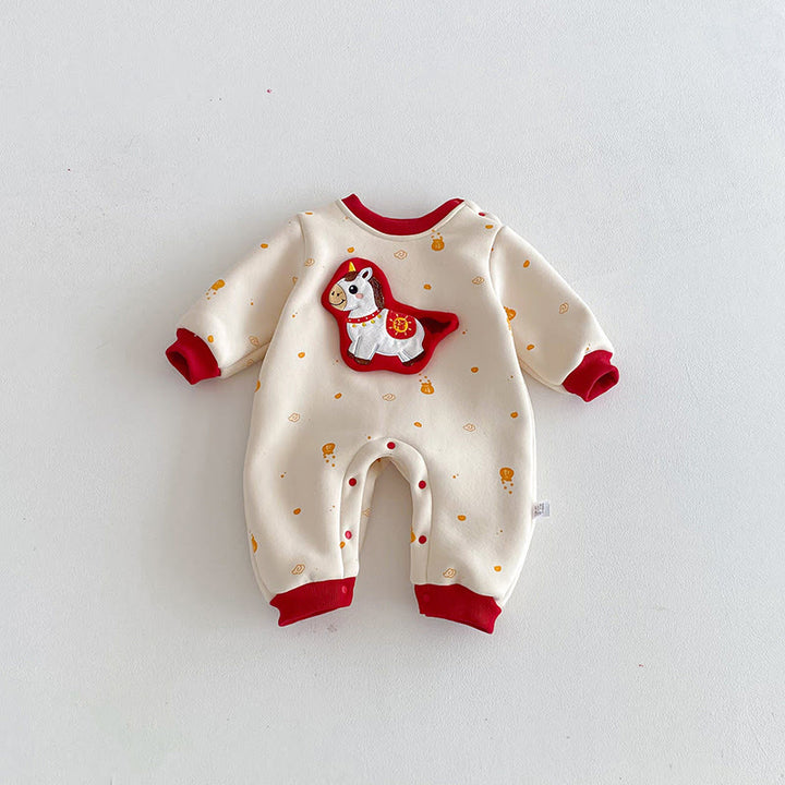 Grenouillères à manches longues en coton pour bébé fille ou garçon, motif Buddha Stones , année du Cheval - Beige - 18-24 ans - image 0