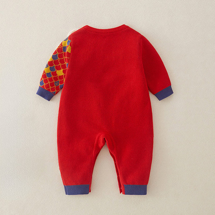 Combinaison bébé garçon/fille en coton tricoté à manches longues, motif dragon rouge et Buddha Stones , automne/hiver - image 1