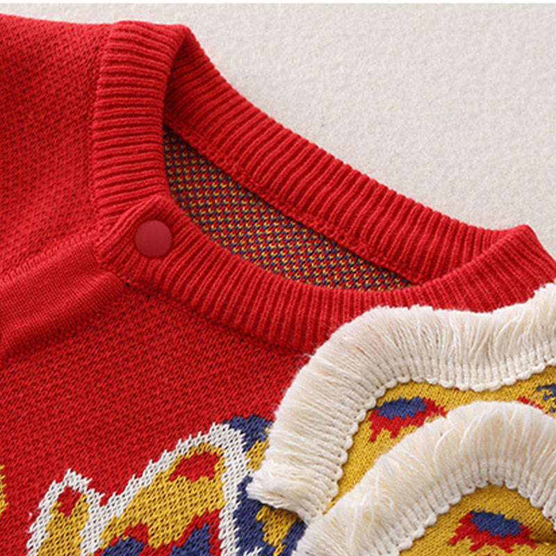 Combinaison bébé garçon/fille en coton tricoté à manches longues, motif dragon rouge et Buddha Stones , automne/hiver - image 5