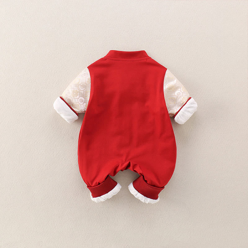 Buddha Stones Printemps Automne Rouge Année du Cheval Motif Bonne fortune Grenouillères à manches longues en coton pour bébé fille et garçon - image 3