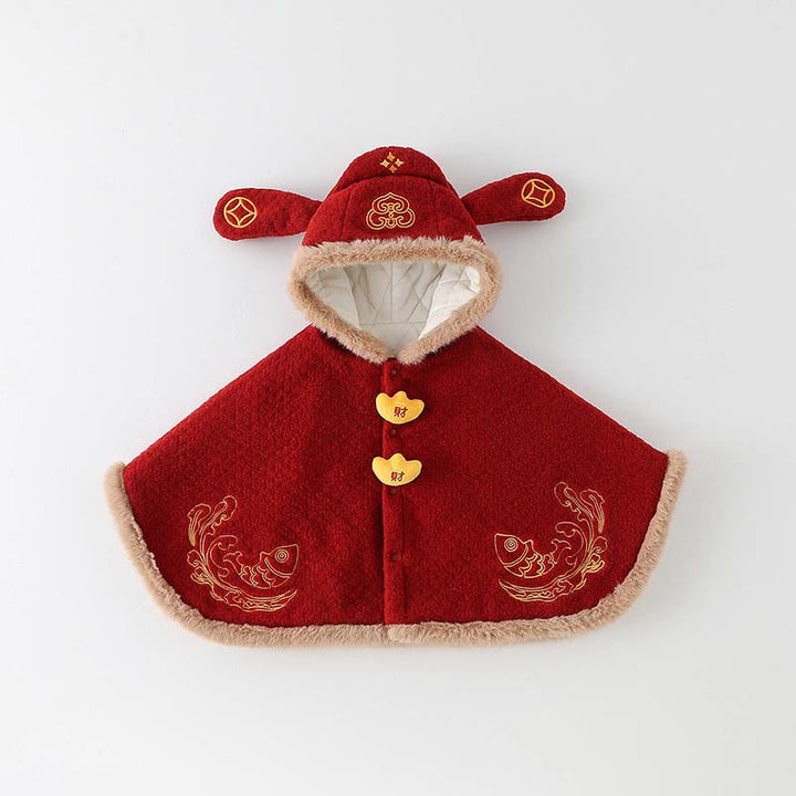 Manteau à manches longues pour bébé fille/garçon, motif vagues et poissons koi rouges, avec Buddha Stones , automne/hiver - Rouge - 0–3 ans (Taille unique) - image 0