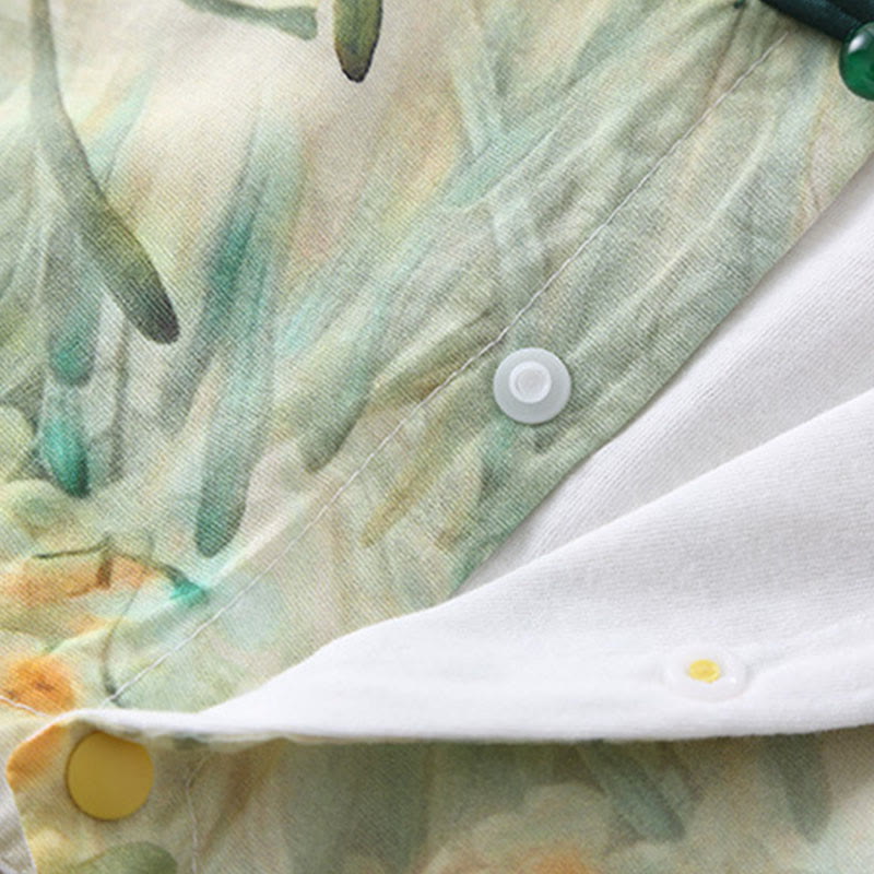 Grenouillères bébé fille en coton à manches longues, motif fleurs beiges et herbe verte , Buddha Stones , printemps et automne - image 9