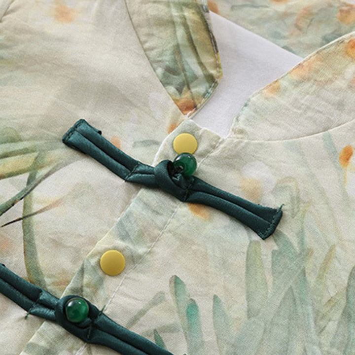 Grenouillères bébé fille en coton à manches longues, motif fleurs beiges et herbe verte , Buddha Stones , printemps et automne - image 8