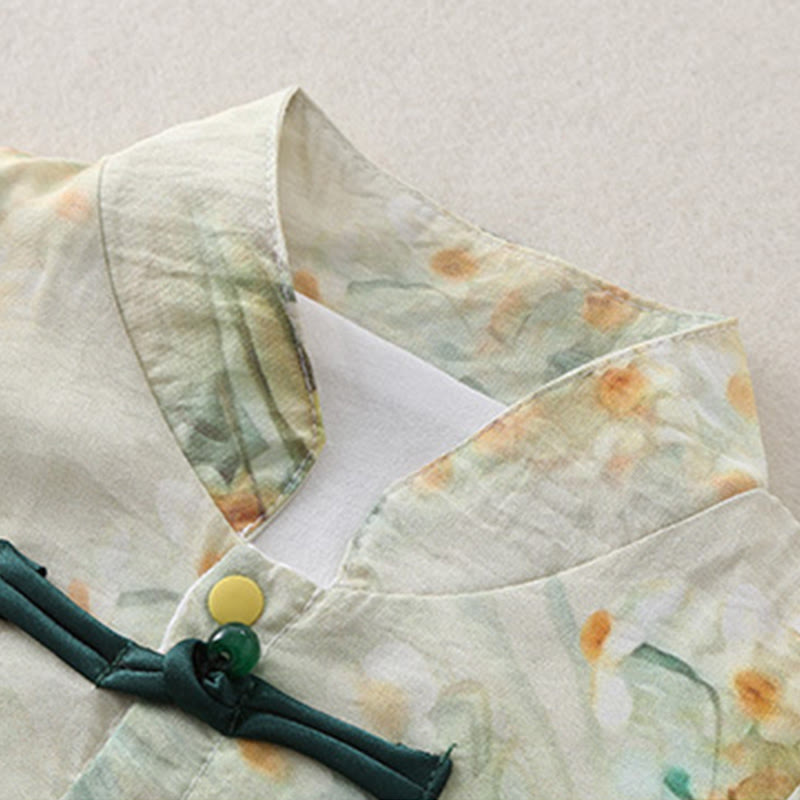 Grenouillères bébé fille en coton à manches longues, motif fleurs beiges et herbe verte , Buddha Stones , printemps et automne - image 7