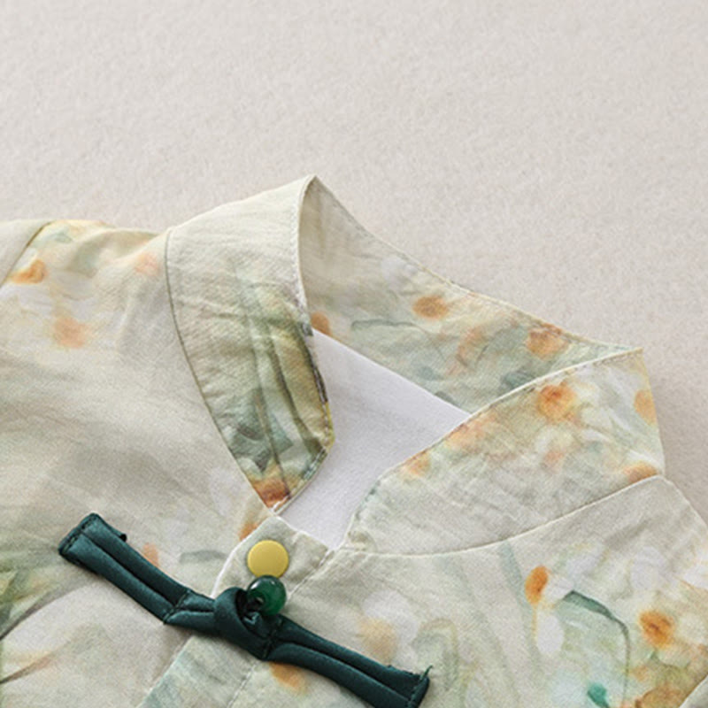 Grenouillères bébé fille en coton à manches longues, motif fleurs beiges et herbe verte , Buddha Stones , printemps et automne - image 6