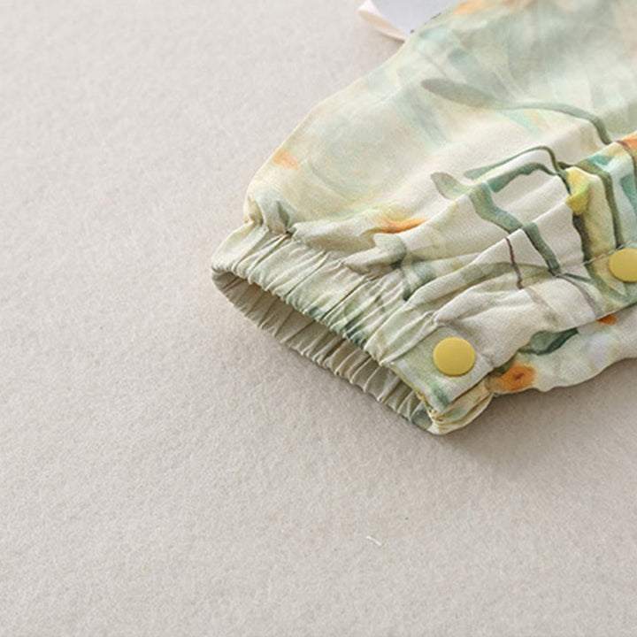 Grenouillères bébé fille en coton à manches longues, motif fleurs beiges et herbe verte , Buddha Stones , printemps et automne - image 13