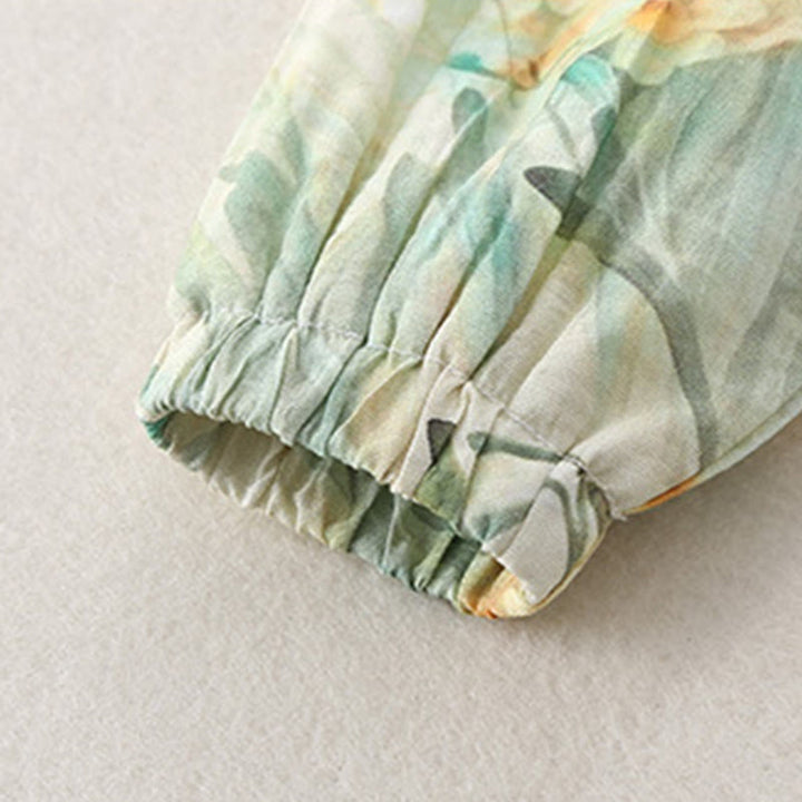 Grenouillères bébé fille en coton à manches longues, motif fleurs beiges et herbe verte , Buddha Stones , printemps et automne - image 14