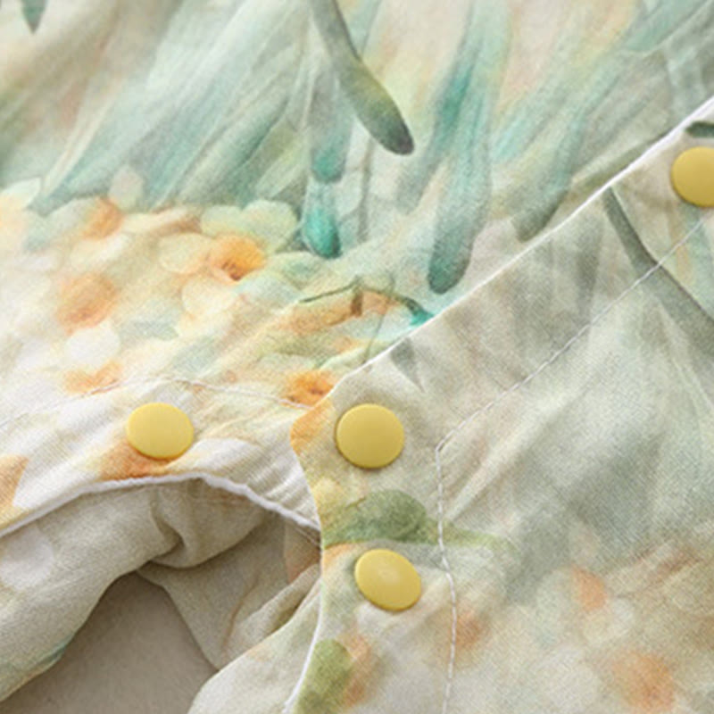 Grenouillères bébé fille en coton à manches longues, motif fleurs beiges et herbe verte , Buddha Stones , printemps et automne - image 10