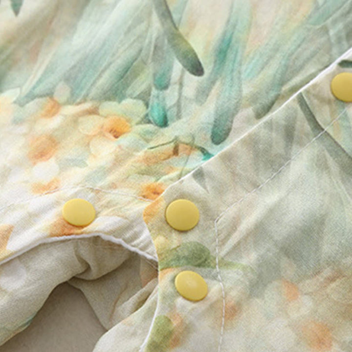 Grenouillères bébé fille en coton à manches longues, motif fleurs beiges et herbe verte , Buddha Stones , printemps et automne - image 10