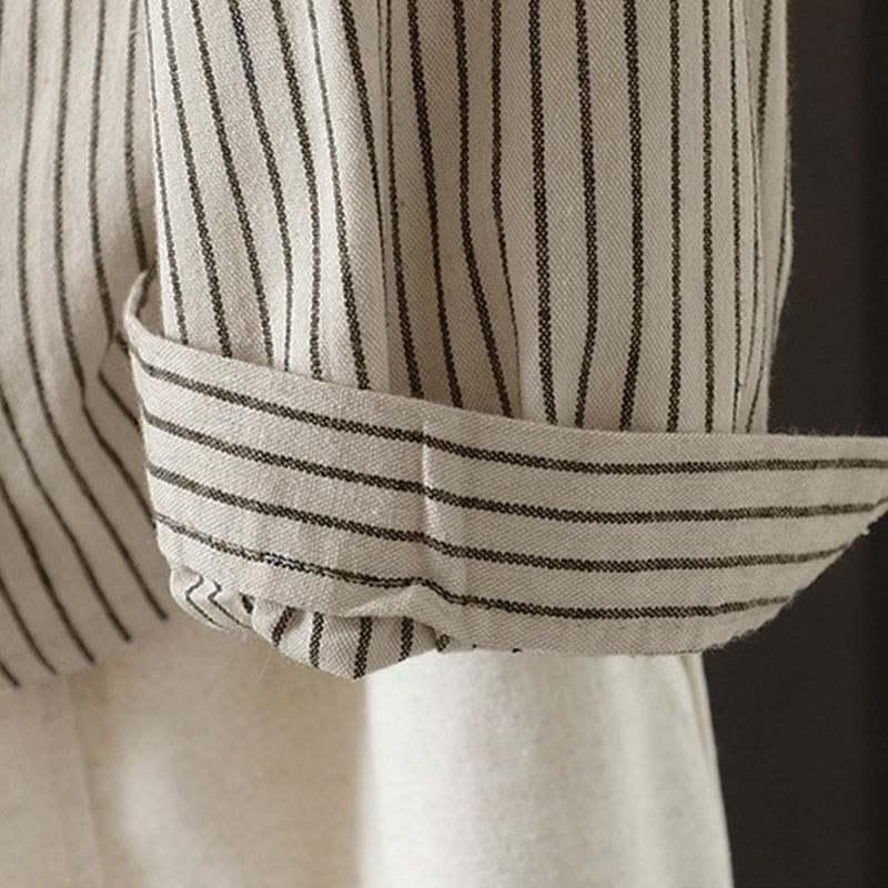 Chemise à manches longues pour femme avec col montant, boutons et rayures automnales, Buddha Stones, poches - image 9