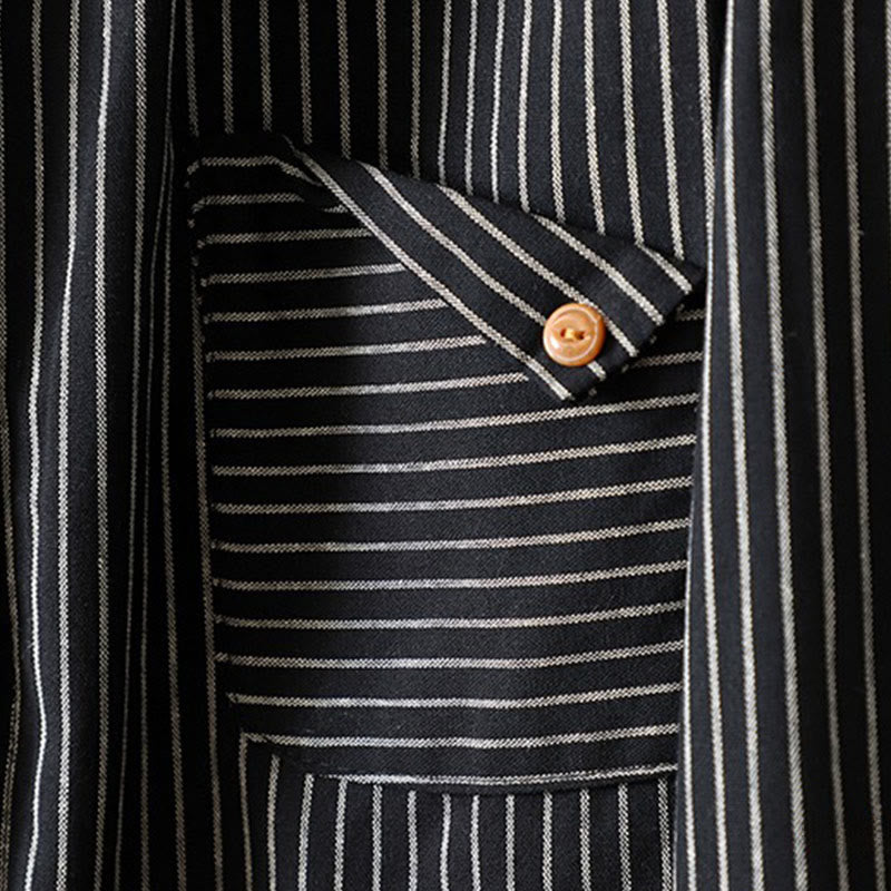 Chemise à manches longues pour femme avec col montant, boutons et rayures automnales, Buddha Stones, poches - image 18