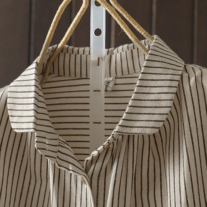 Chemise à manches longues pour femme avec col montant, boutons et rayures automnales, Buddha Stones, poches - image 5