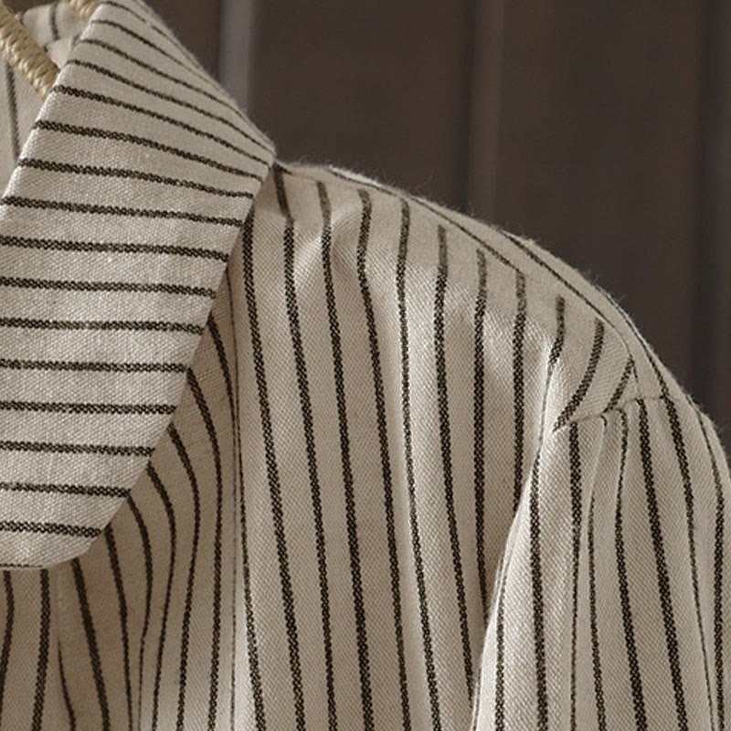 Chemise à manches longues pour femme avec col montant, boutons et rayures automnales, Buddha Stones, poches - image 6