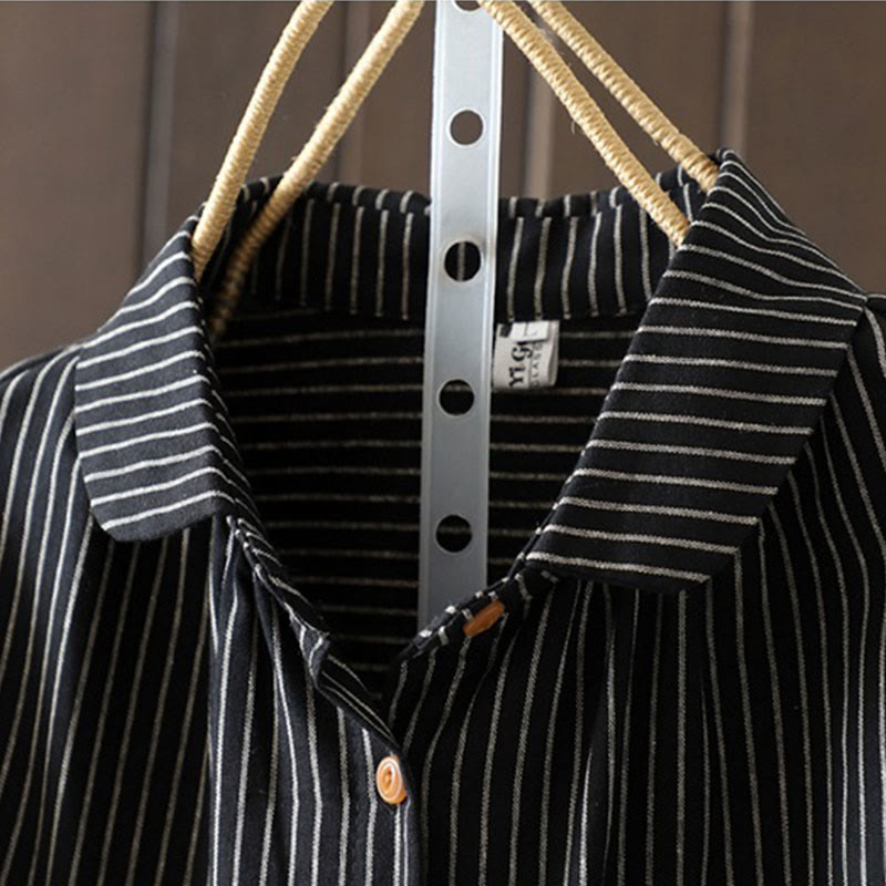 Chemise à manches longues pour femme avec col montant, boutons et rayures automnales, Buddha Stones, poches - image 15