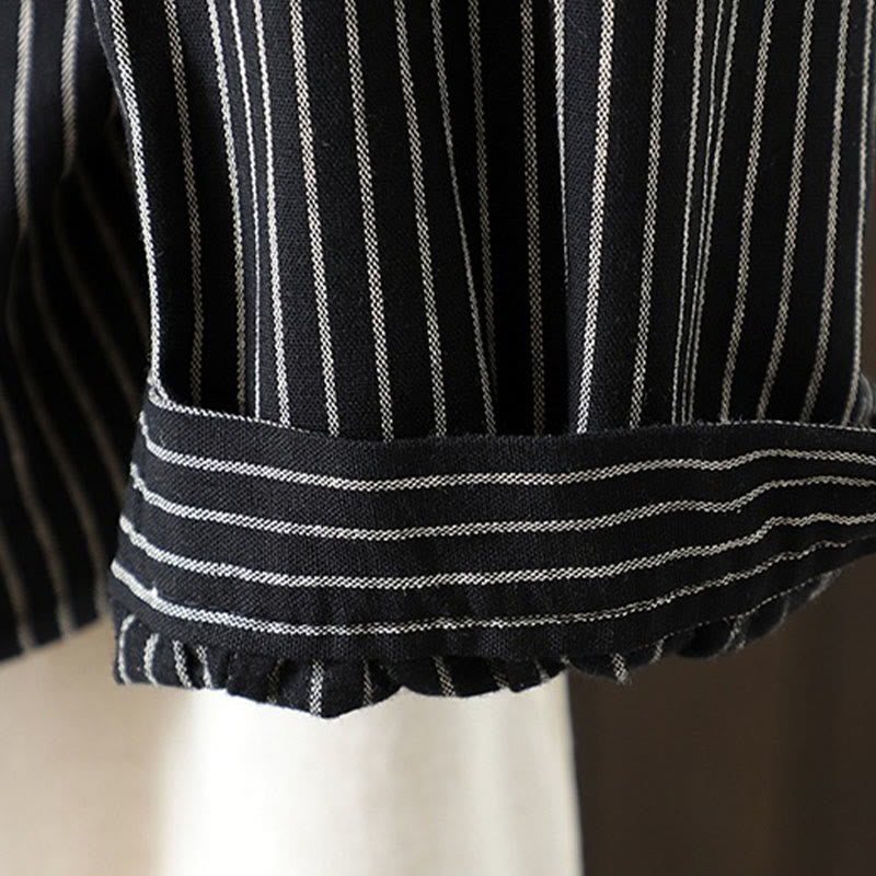 Chemise à manches longues pour femme avec col montant, boutons et rayures automnales, Buddha Stones, poches - image 17