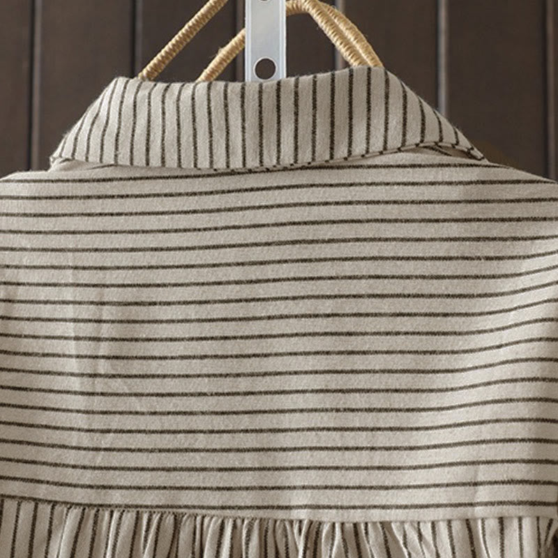 Chemise à manches longues pour femme avec col montant, boutons et rayures automnales, Buddha Stones, poches - image 12