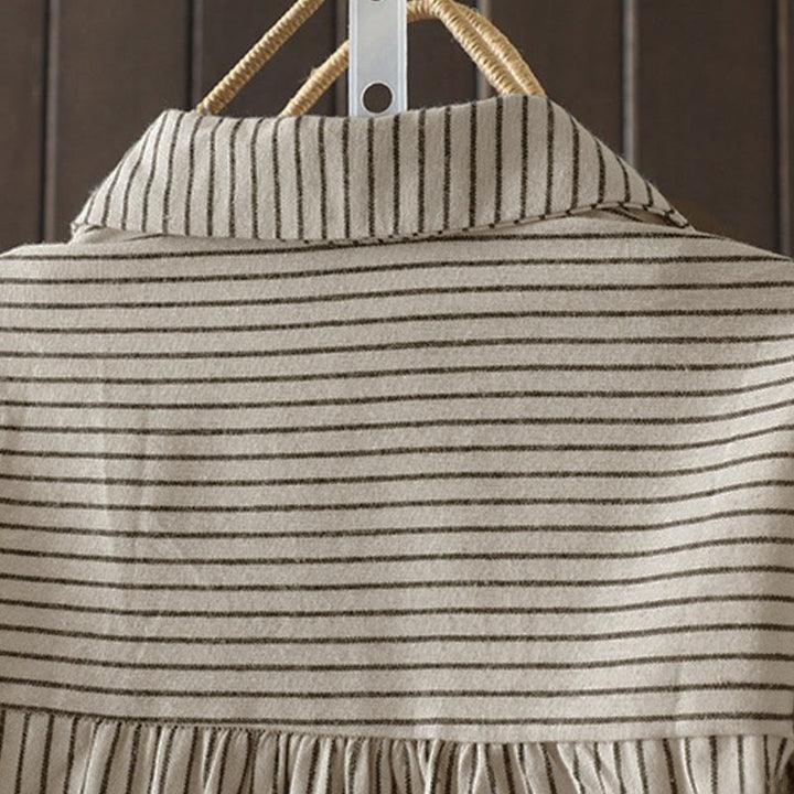 Chemise à manches longues pour femme avec col montant, boutons et rayures automnales, Buddha Stones, poches - image 12