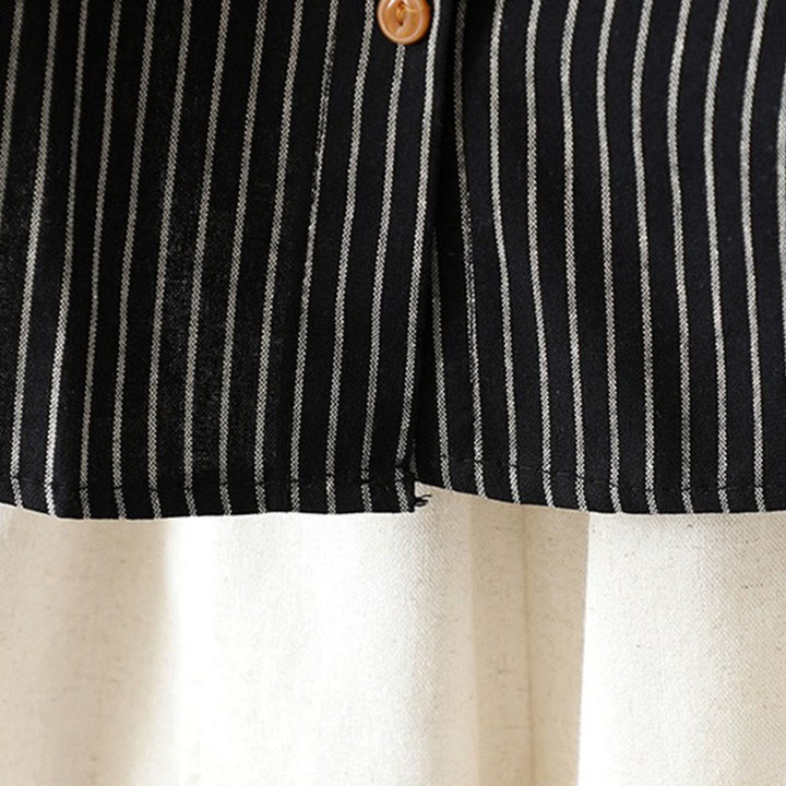 Chemise à manches longues pour femme avec col montant, boutons et rayures automnales, Buddha Stones, poches - image 16