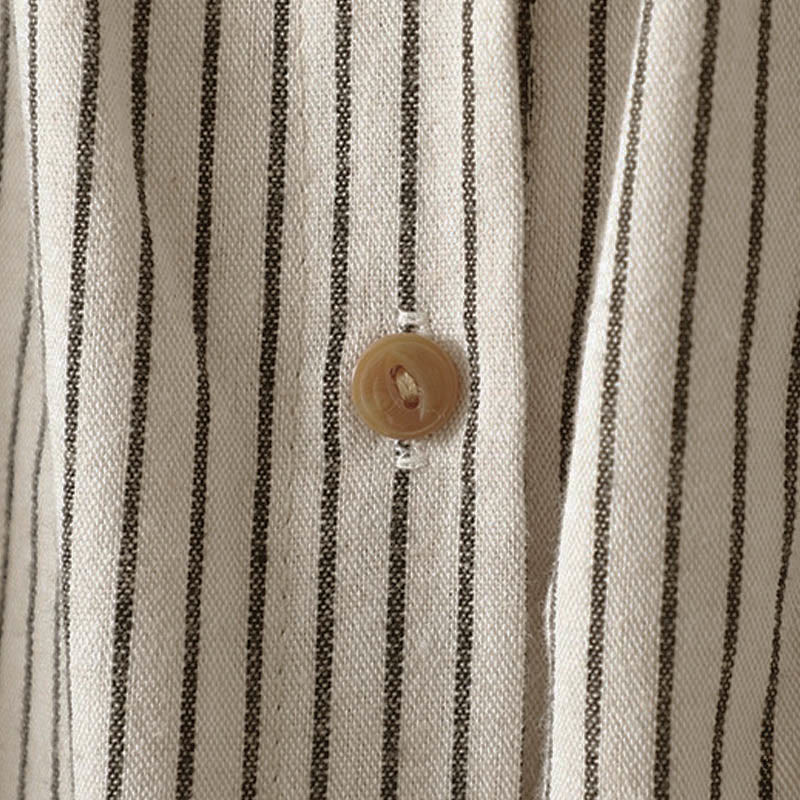 Chemise à manches longues pour femme avec col montant, boutons et rayures automnales, Buddha Stones, poches - image 8