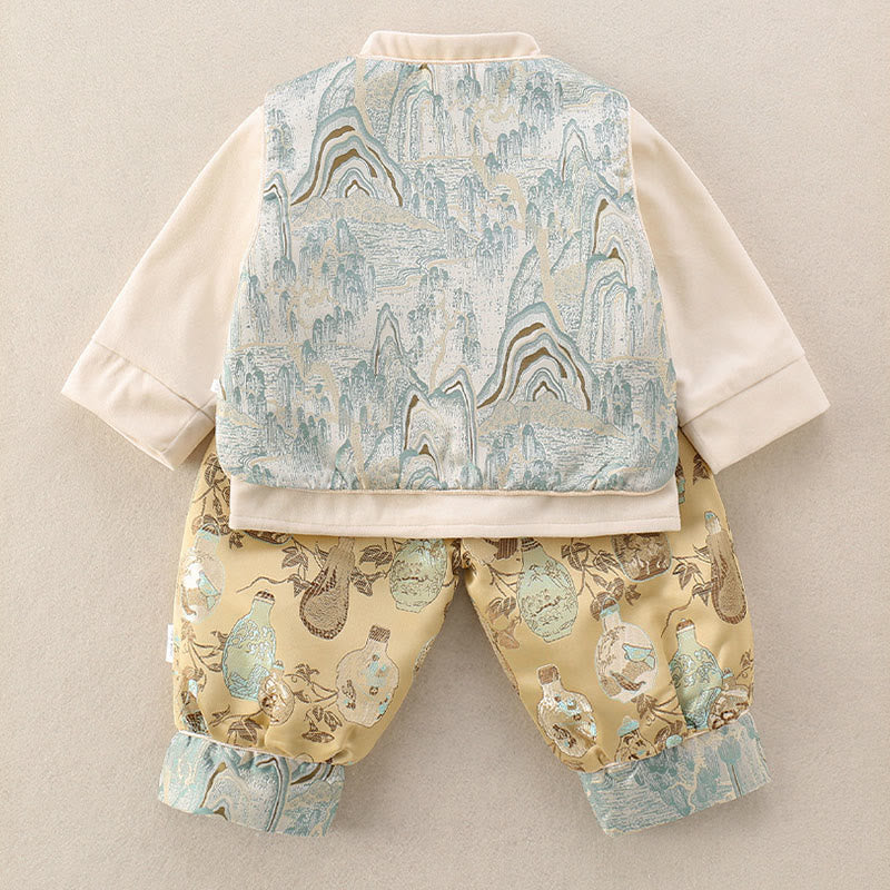 Ensemble bébé garçon 3 pièces en coton, motif bouteilles et Buddha Stones un gilet, une veste et un pantalon à taille élastique et manches longues. - image 1