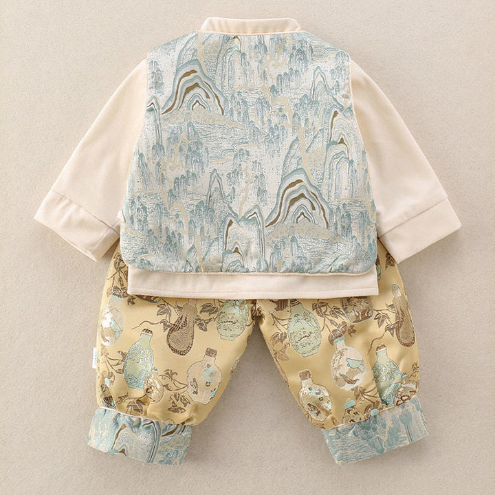 Ensemble bébé garçon 3 pièces en coton, motif bouteilles et Buddha Stones un gilet, une veste et un pantalon à taille élastique et manches longues. - image 1