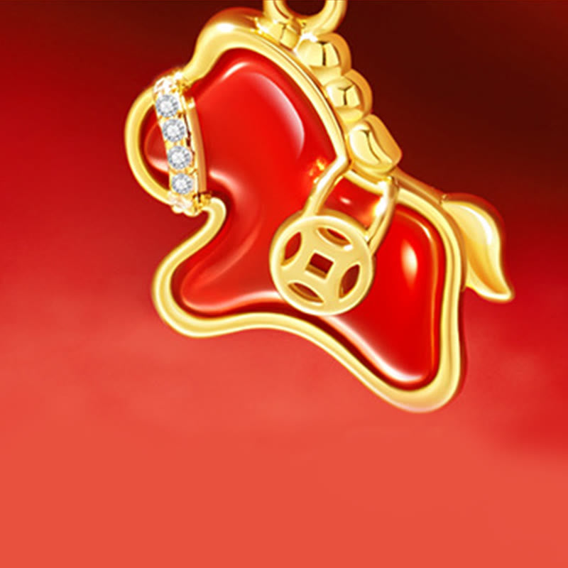 Pendentifs en argent sterling 925 et agate rouge, ornés d'une pièce de cuivre et de pierres de Buddha Stones de l'année du Cheval. - image 3