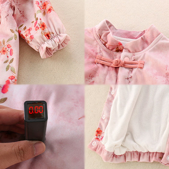 Grenouillères à manches longues en coton pour bébé fille, motif Buddha Stones, fleurs roses et rouges, feuilles vertes, printemps et automne - image 6