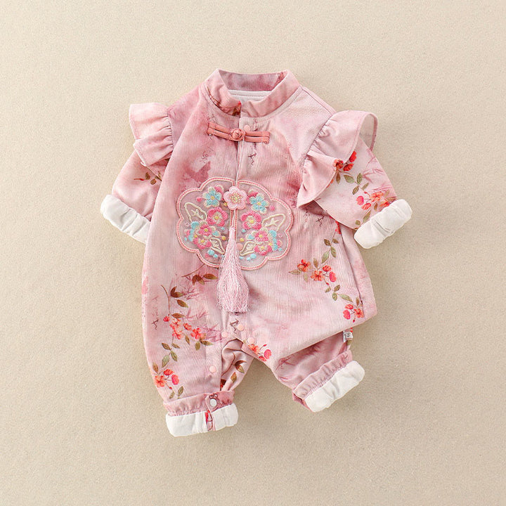 Grenouillères à manches longues en coton pour bébé fille, motif Buddha Stones, fleurs roses et rouges, feuilles vertes, printemps et automne - image 3