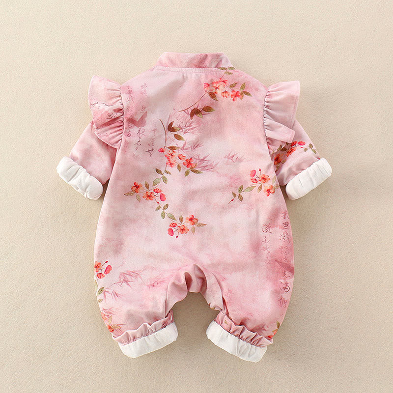 Grenouillères à manches longues en coton pour bébé fille, motif Buddha Stones, fleurs roses et rouges, feuilles vertes, printemps et automne - image 2