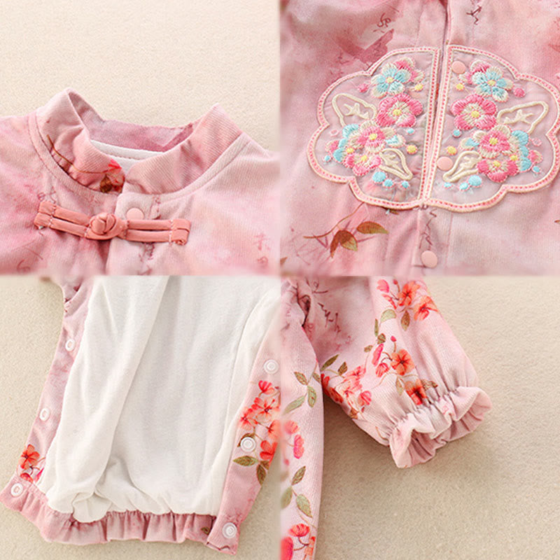 Grenouillères à manches longues en coton pour bébé fille, motif Buddha Stones, fleurs roses et rouges, feuilles vertes, printemps et automne - image 5