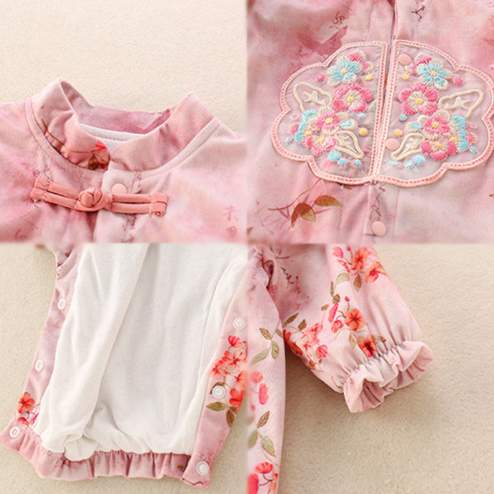 Grenouillères à manches longues en coton pour bébé fille, motif Buddha Stones, fleurs roses et rouges, feuilles vertes, printemps et automne - image 5