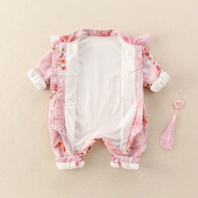 Grenouillères à manches longues en coton pour bébé fille, motif Buddha Stones, fleurs roses et rouges, feuilles vertes, printemps et automne - image 4