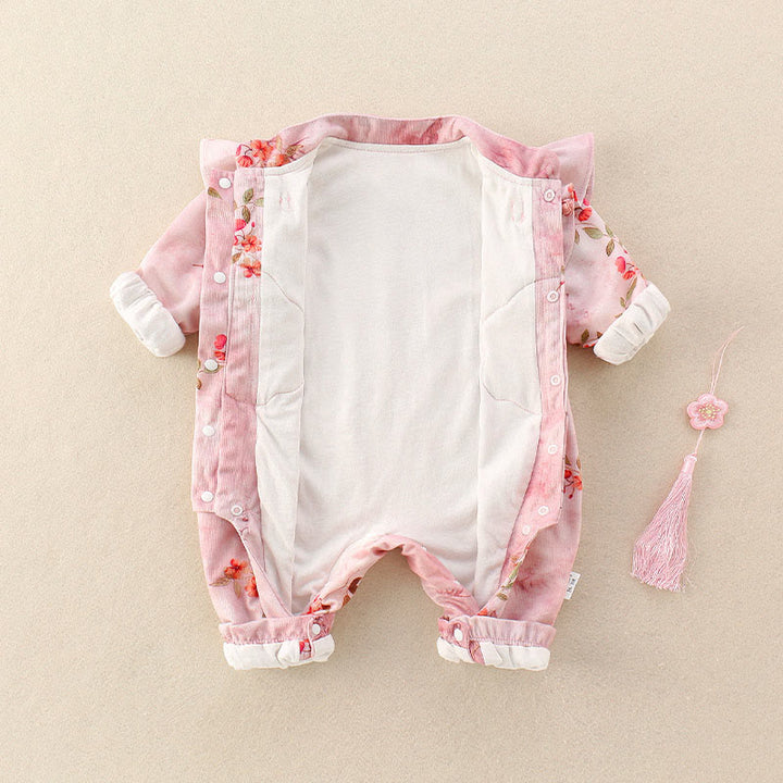 Grenouillères à manches longues en coton pour bébé fille, motif Buddha Stones, fleurs roses et rouges, feuilles vertes, printemps et automne - image 4