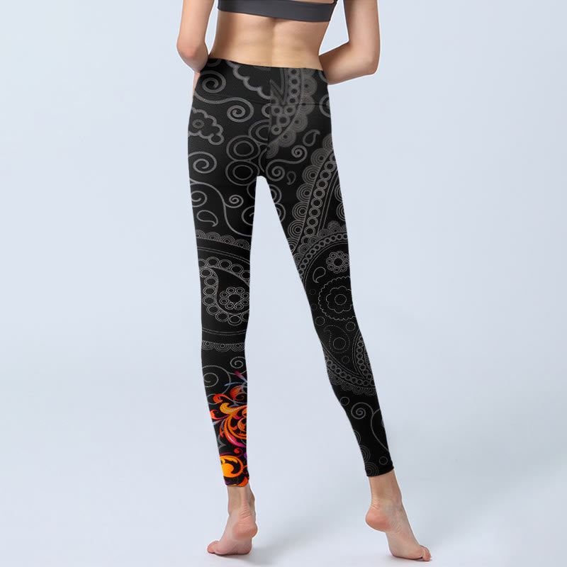 Leggings de sport pour femmes avec motif cachemire floral contrasté Buddha Stones - image 6