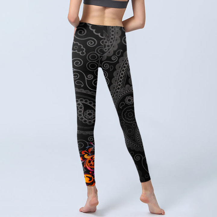 Leggings de sport pour femmes avec motif cachemire floral contrasté Buddha Stones - image 6