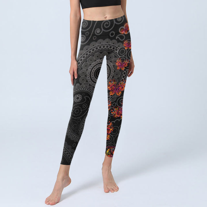 Leggings de sport pour femmes avec motif cachemire floral contrasté Buddha Stones - image 5