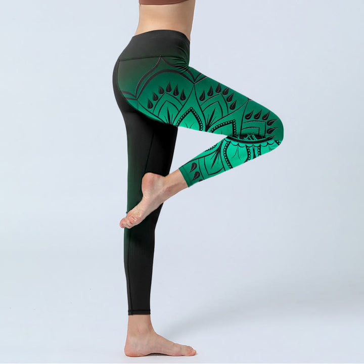 Leggings de sport pour femmes avec motif mandala foncé et Buddha Stones - image 3