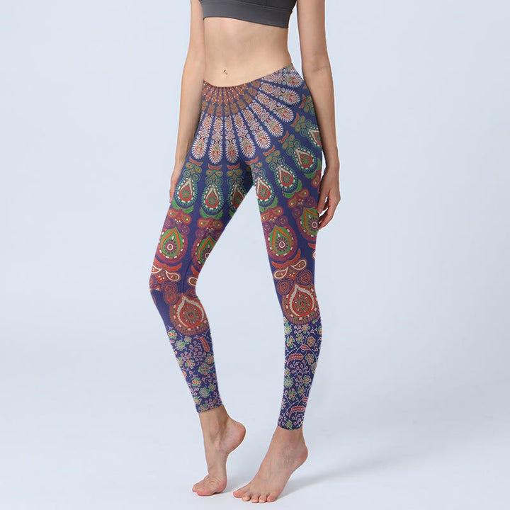 Leggings de sport pour femmes, motif cachemire floral exquis Buddha Stones, pantalon de yoga - Bleu ardoise - US18，UK/AU22，EU50 (4XL) - image 0