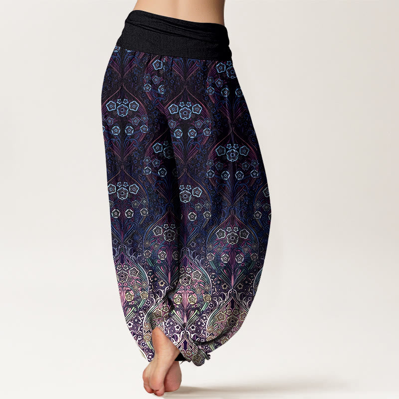 Pantalon harem femme en pur coton à motif floral rétro et Buddha Stones, taille élastique - image 6