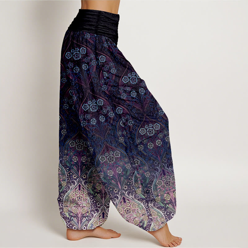 Pantalon harem femme en pur coton à motif floral rétro et Buddha Stones, taille élastique - image 7