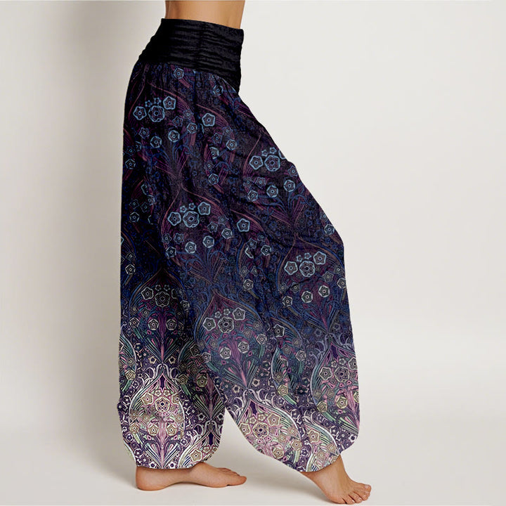 Pantalon harem femme en pur coton à motif floral rétro et Buddha Stones, taille élastique - image 7