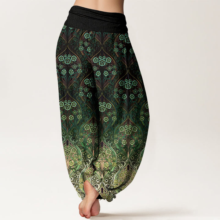 Pantalon harem femme en pur coton à motif floral rétro et Buddha Stones, taille élastique - image 9