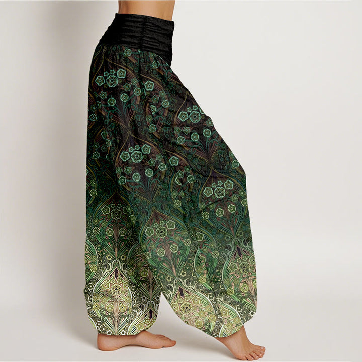 Pantalon harem femme en pur coton à motif floral rétro et Buddha Stones, taille élastique - image 10